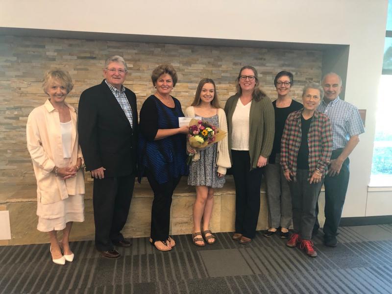 Christopher J. Smail Memorial Scholarship presentation attendees shown are (l-r) Beckie Healey, Lewes Public Library board member emeritus; Hugh Leahy, board president; Karen Smail, presenter; Isabella Leishear, award recipient; Lea Rosell, library director; Lou Braithwaite, board vice president; Rachel Grier-Reynolds, board secretary; and Ned Butera, board member at large. SUBMITTED PHOTO